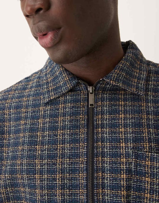 Selected oversized boxy textured overshirt in blue mix - Image 3