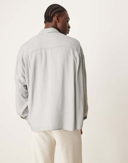 ASOS DESIGN oversized skjorta med broderi i grå rand - Image 4