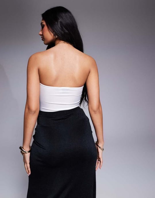 ASOS DESIGN slinky rynkad bust bandeau body i elfenben - Image 3
