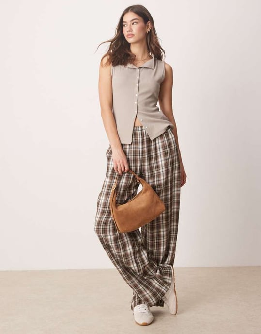Abercrombie & Fitch slash neck button through longline rib top in grey - Image 4