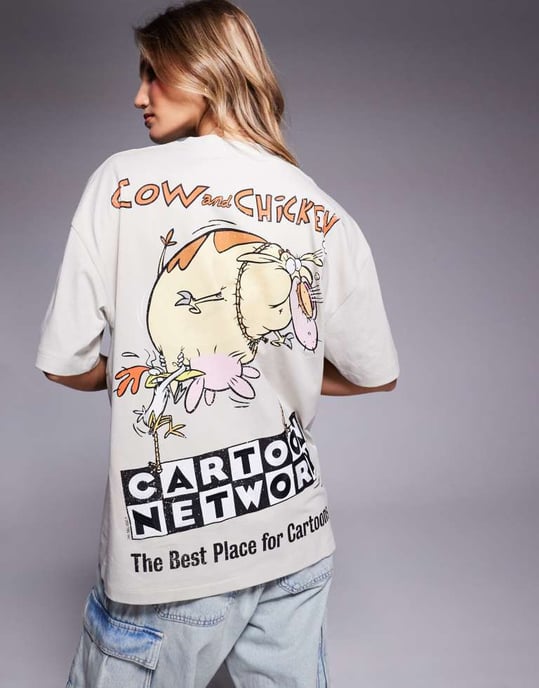 ASOS DESIGN unisex oversized licens t-shirt med Cartoon Network Cow and Chicken tryck i grått - Image 2