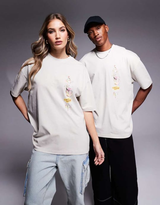 ASOS DESIGN unisex oversized licens t-shirt med Cartoon Network Cow and Chicken tryck i grått - Image 3