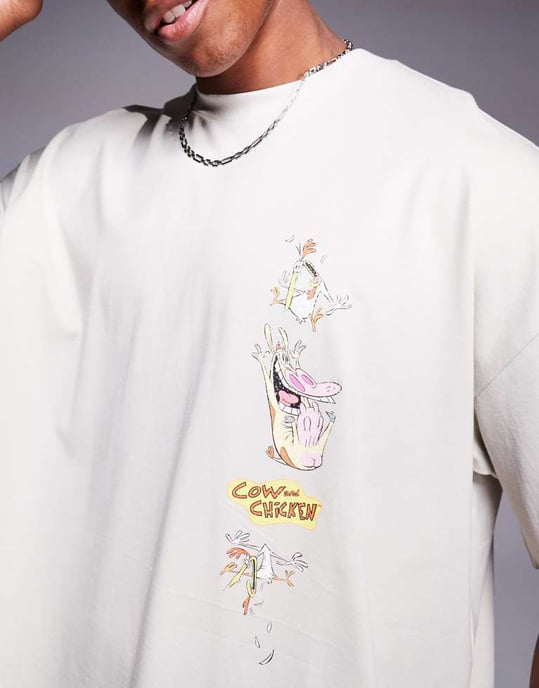 ASOS DESIGN unisex oversized licens t-shirt med Cartoon Network Cow and Chicken tryck i grått - Image 4