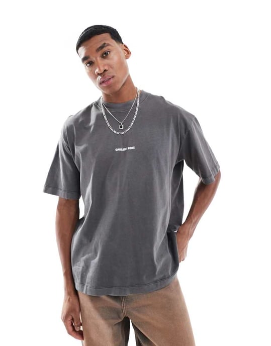 Jack & Jones super oversized t-shirt med projekt kärna tryck i tvättad grå - Image 2