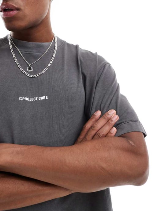 Jack & Jones super oversized t-shirt med projekt kärna tryck i tvättad grå - Image 3