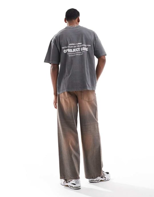 Jack & Jones super oversized t-shirt med projekt kärna tryck i tvättad grå - Image 4