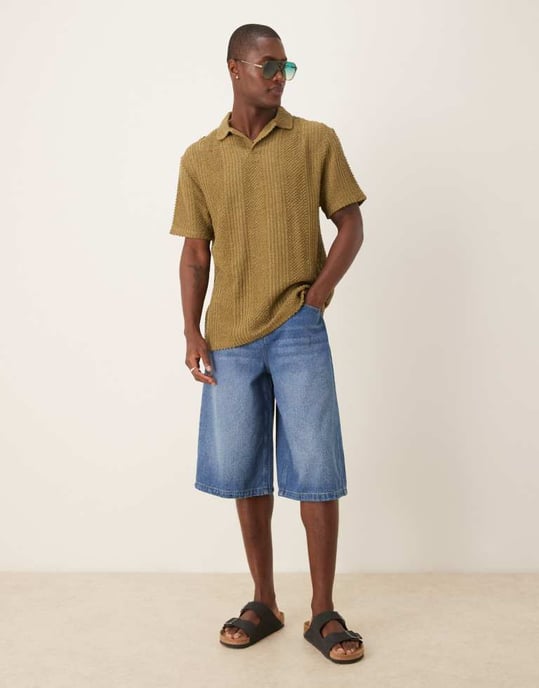 ASOS DESIGN avslappnad strukturerad polo i khaki - Image 3