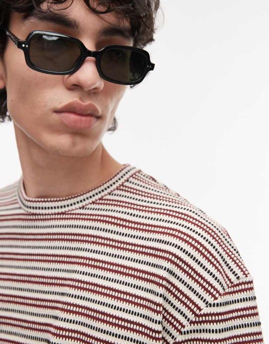 Topman avslappnad passform t-shirt med stickad rand i mörkröd - Image 3