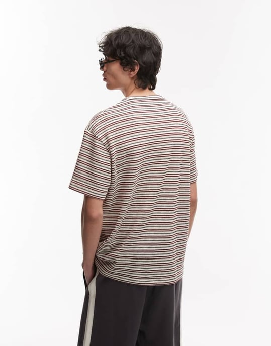 Topman avslappnad passform t-shirt med stickad rand i mörkröd - Image 4