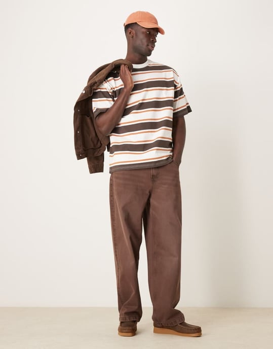 Utvald oversize tungviktig t-shirt i krämbrun rand. - Image 2