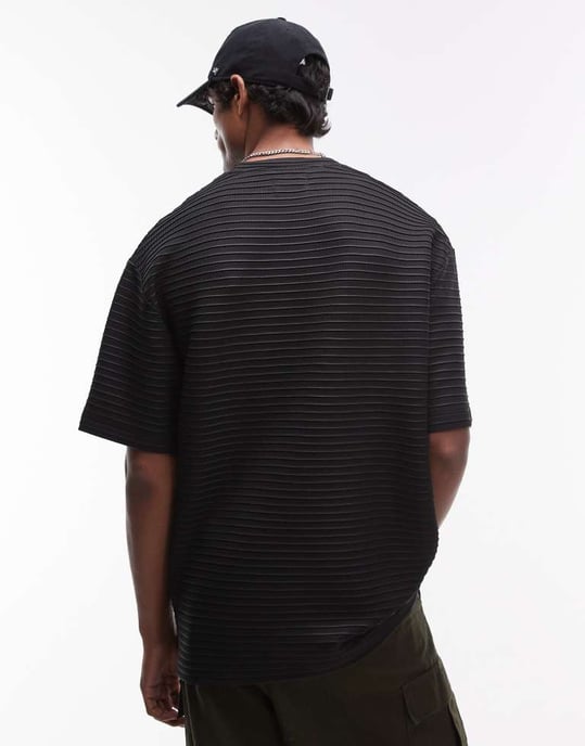 Topman avslappnad passform smart rib t-shirt i svart - Image 4