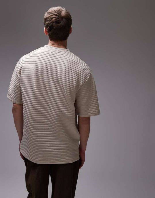 Topman avslappnad passform smart ribbad t-shirt i sten - Image 3