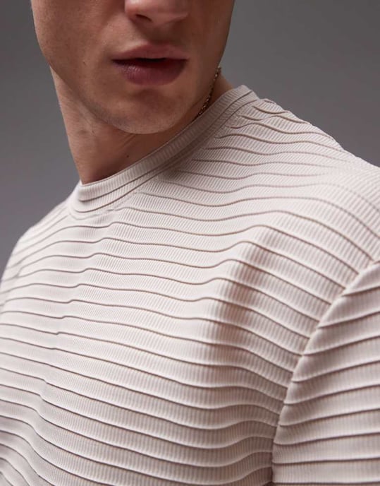 Topman avslappnad passform smart ribbad t-shirt i sten - Image 4