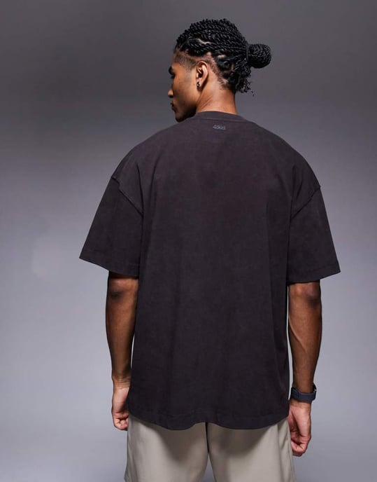 4505 Icon tungviktig bomulls oversized t-shirt med snabbtorkande finish i tvättad brun - Image 4