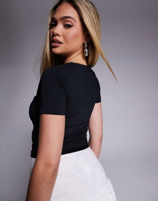 ASOS DESIGN fitted cap sleeve top in black - Image 3