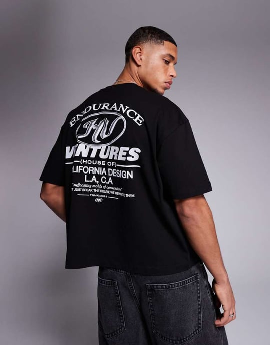 ASOS DESIGN boxy oversized t-shirt med textgrafik i svart - Image 1