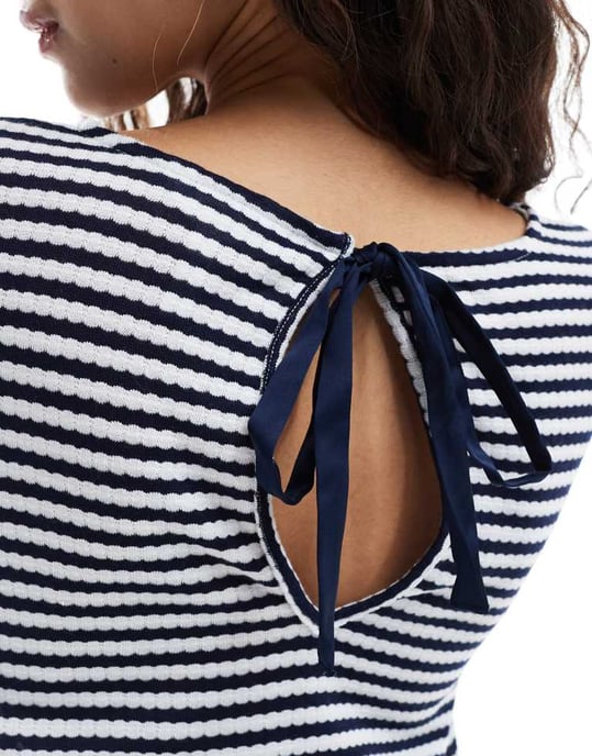 Object long sleeve ribbed jersey top co-ord in navy stripe - Image 3
