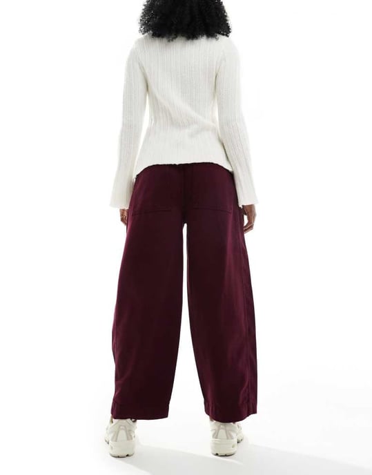 ASOS DESIGN seamed barrel trousers in dark cherry - Image 2
