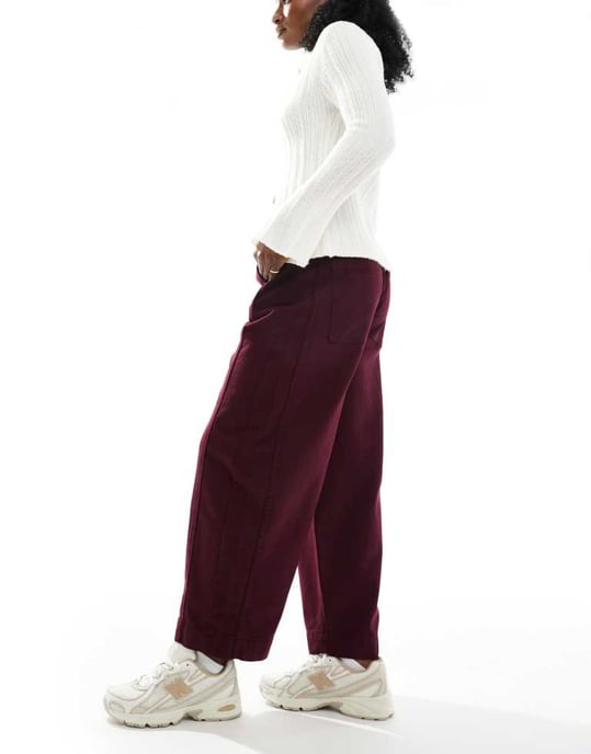ASOS DESIGN seamed barrel trousers in dark cherry - Image 3