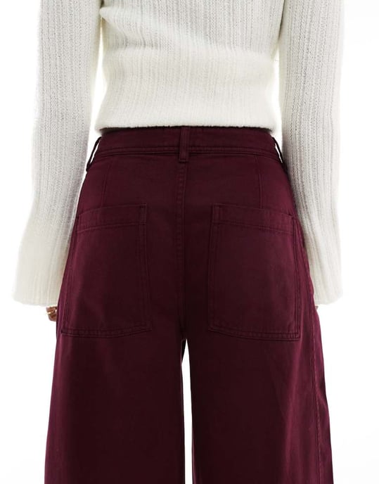 ASOS DESIGN seamed barrel trousers in dark cherry - Image 4