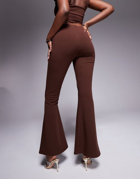 ASOS DESIGN co-ord crepe flare trouser in chocolate in scuba-style fabric - Image 2