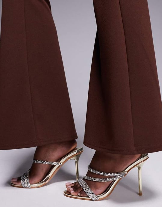 ASOS DESIGN co-ord crepe flare trouser in chocolate in scuba-style fabric - Image 3