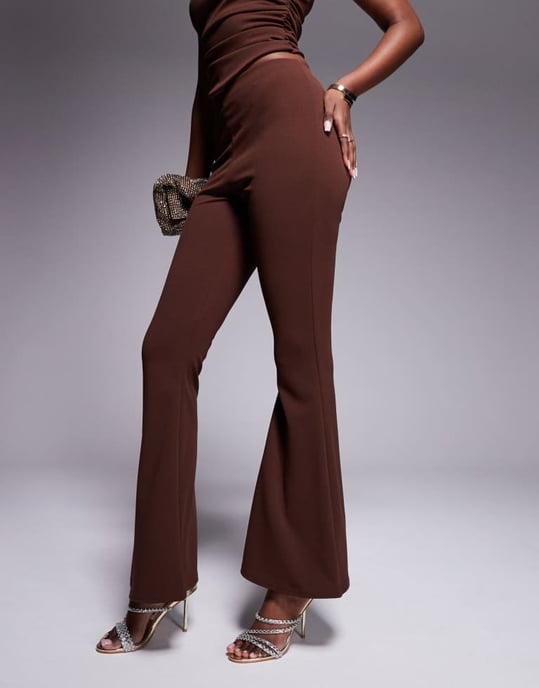 ASOS DESIGN co-ord crepe flare trouser in chocolate in scuba-style fabric - Image 4