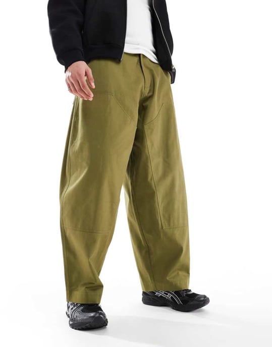 ASOS DESIGN oversized baggy-byxor med knäpaneler i grön - Image 2