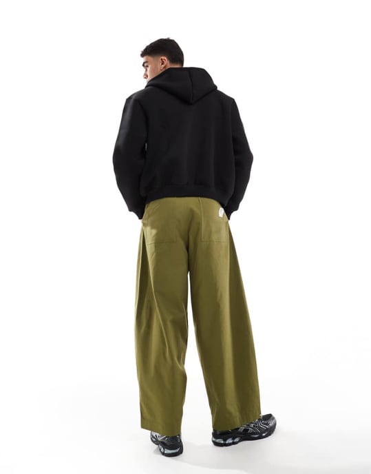 ASOS DESIGN oversized baggy-byxor med knäpaneler i grön - Image 4