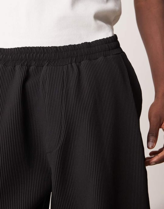 ASOS DESIGN matchande super baggy plisserade byxor med elastisk midja i svart - Image 3
