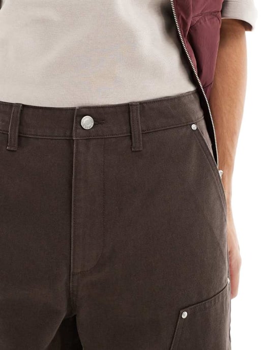 ASOS DESIGN snickarbukser i brunt med nitar - Image 3