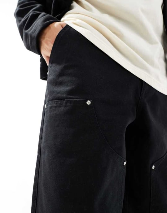 ASOS DESIGN snickarbukser med nitar i svart - Image 2