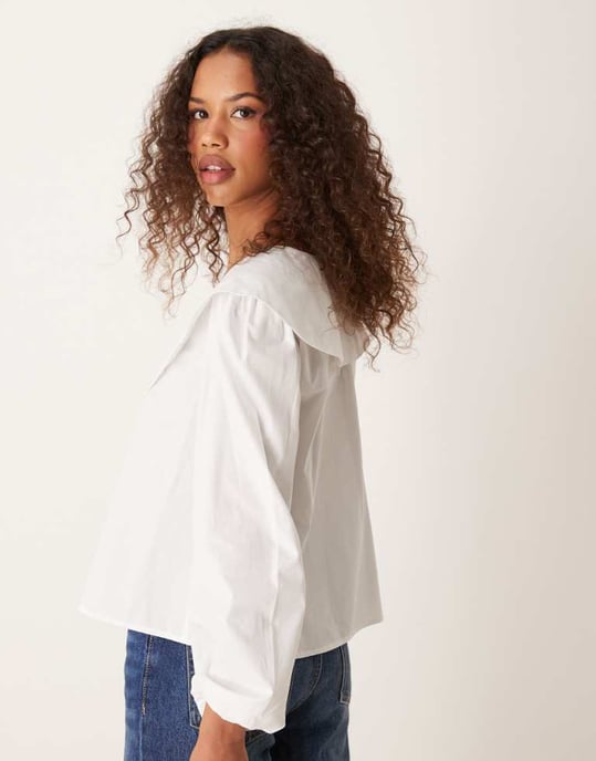 ASOS DESIGN poplin oversized krageblus i vitt - Image 3