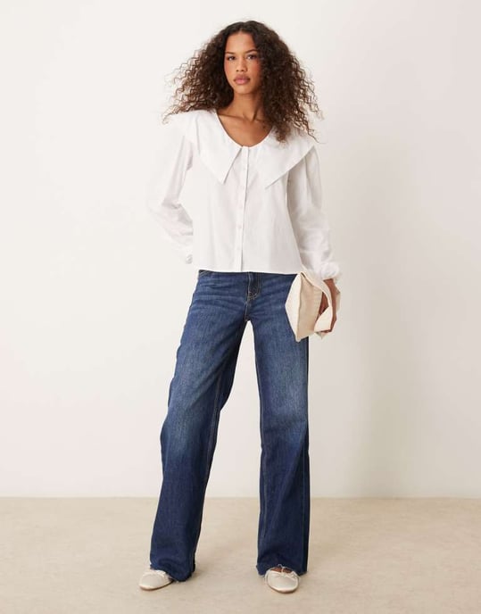 ASOS DESIGN poplin oversized krageblus i vitt - Image 4