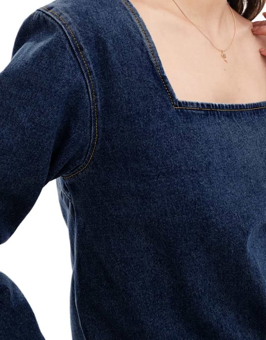 ASOS DESIGN denim sydd långärmad topp i mörk indigo - Image 3