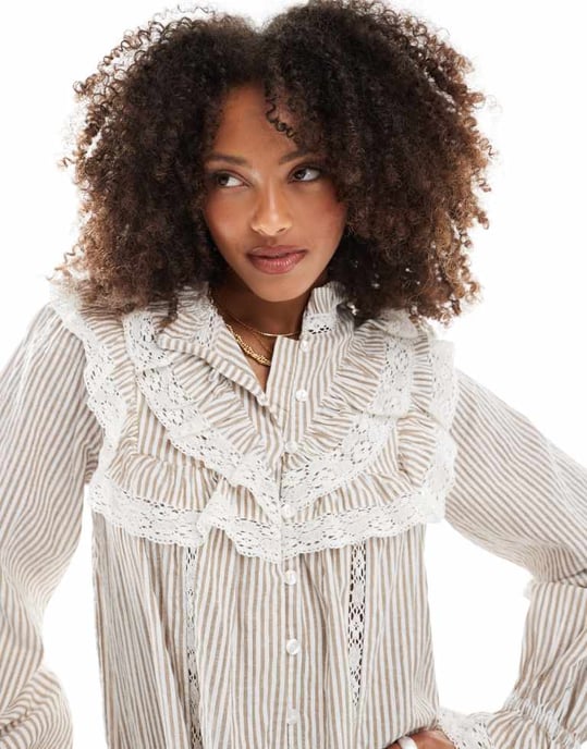Miss Selfridge western frill detail shirt dress in stripe print - Image 3