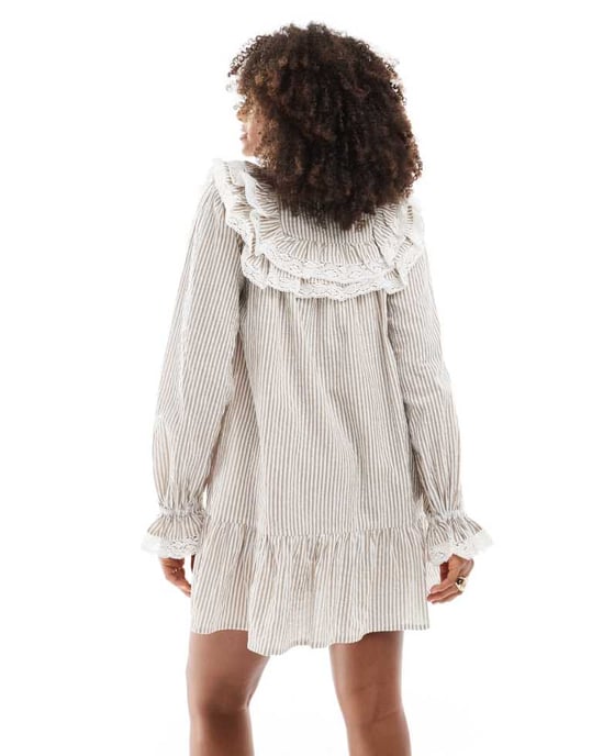 Miss Selfridge western frill detail shirt dress in stripe print - Image 4