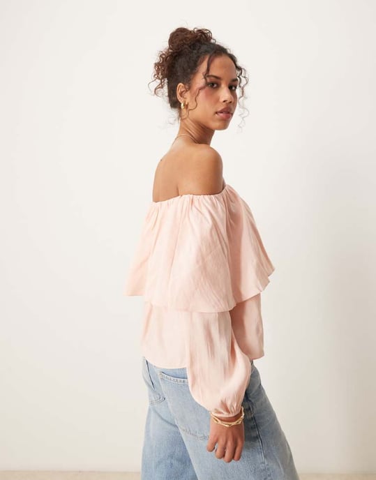 Pink Statement Top AWARE off shoulder statement top in light pink