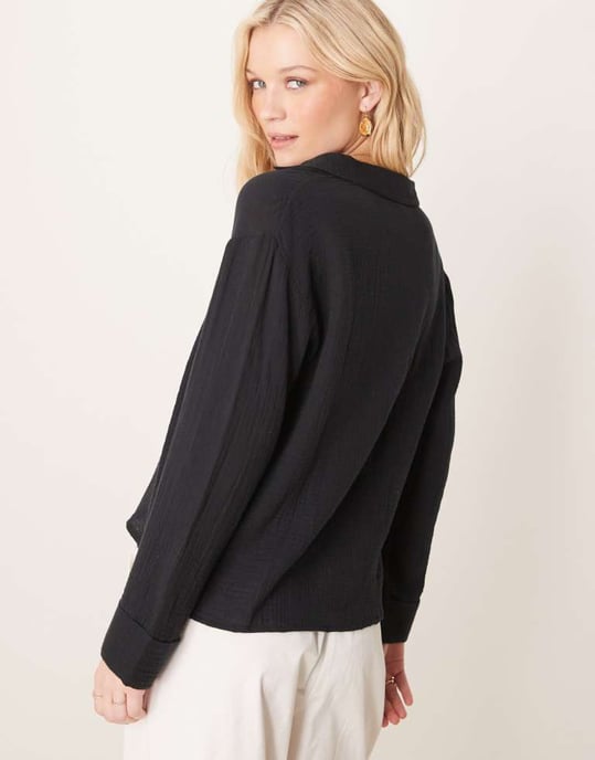 Abercrombie & Fitch relaxed textured shirt in black - Image 3