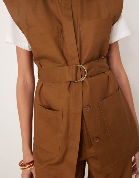 ASOS DESIGN ärmlös skjorta set i brunt - Image 4