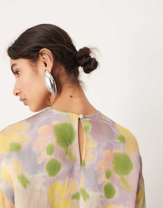 ASOS EDITION satäng långärmad topp set i suddig blommönster - Image 4