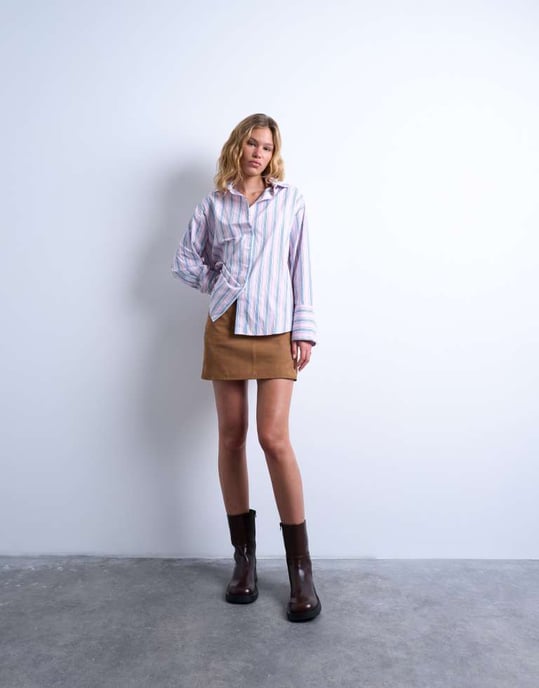 Topshop oversized shirt in pink & blue stripe - Image 3