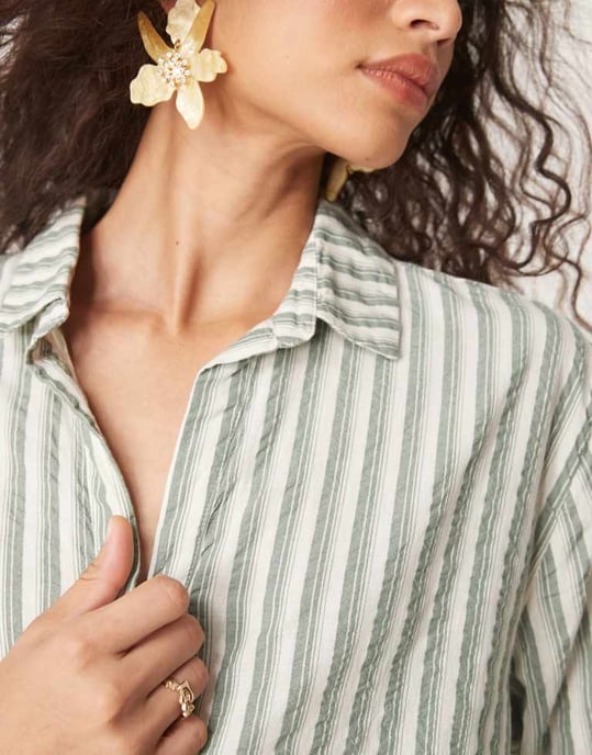 Nobody's Child Tamar linen shirt co-ord in beige stripe - Image 2