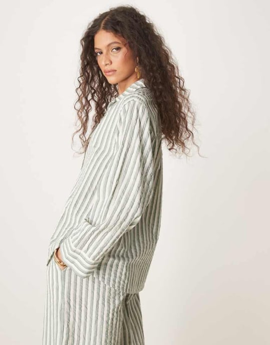 Nobody's Child Tamar linen shirt co-ord in beige stripe - Image 4