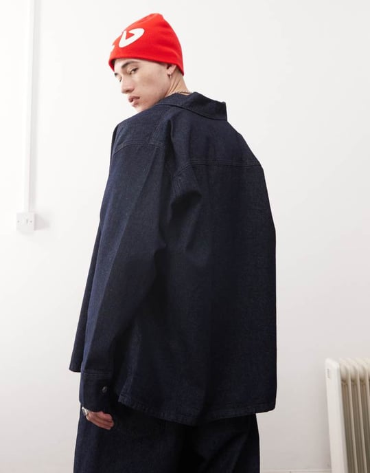 Reclaimed Vintage unisex oversized denim shirt in rinse wash indigo - Image 3