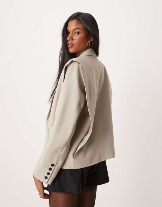 ASOS DESIGN boxy shoulder detail blazer in stone - Image 2