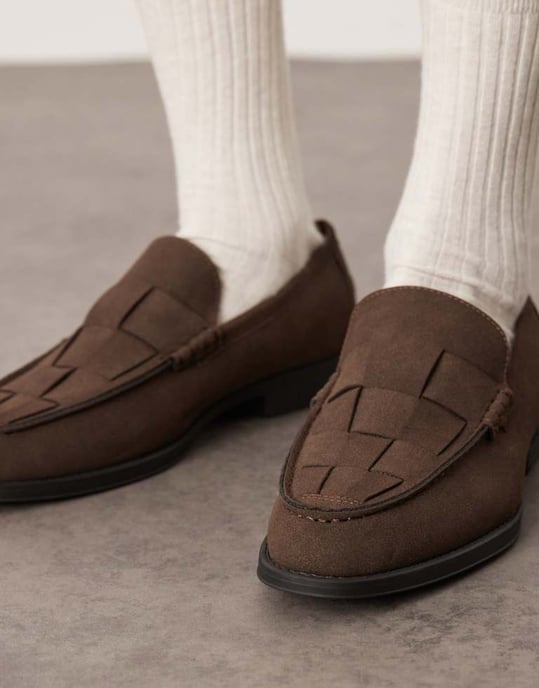 ASOS DESIGN loafers in brown with weave detail - Image 3