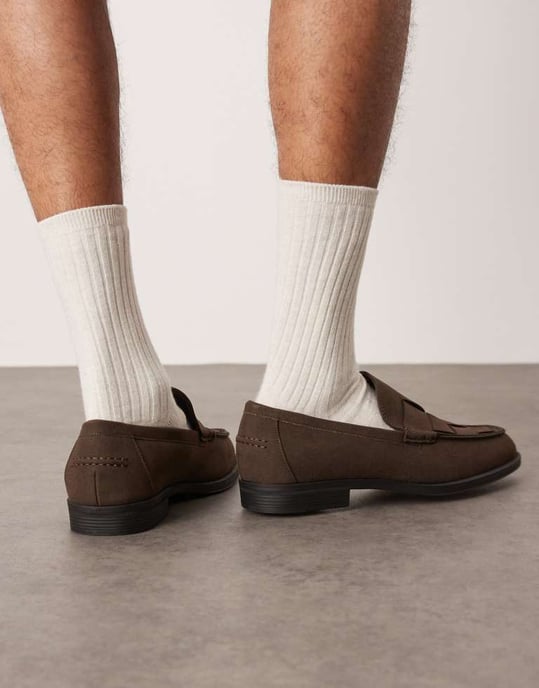 ASOS DESIGN loafers in brown with weave detail - Image 4