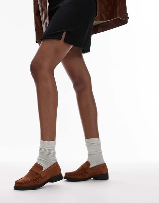Topshop Carey suede loafers with ruched detail in tan - Image 3