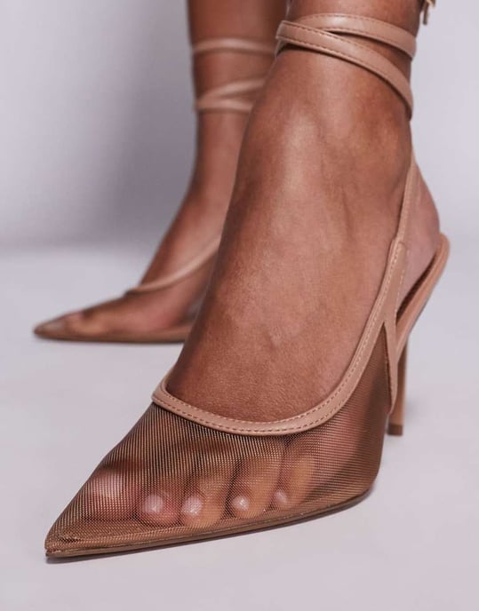 ASOS DESIGN Poetry nätdetalj slingback högskor i beige - Image 3
